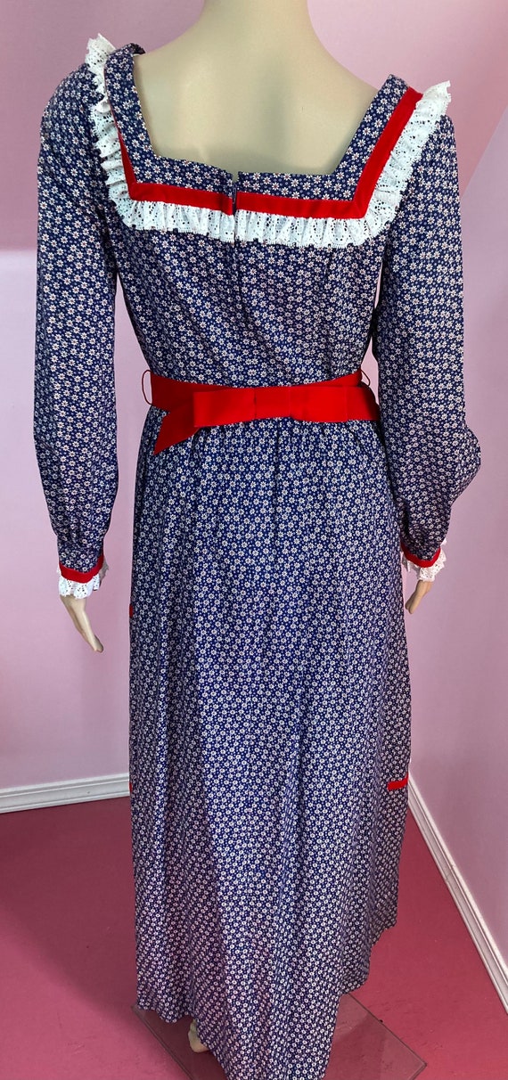 Vintage 70s Prairie Dress. Red, White & Blue Dres… - image 8