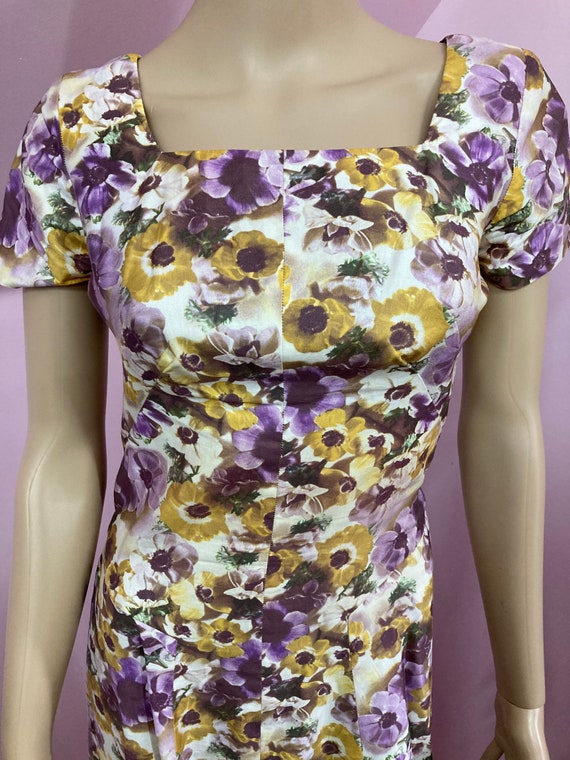 Vintage 50s Purple & Yellow Floral Dress. 50s Sho… - image 2