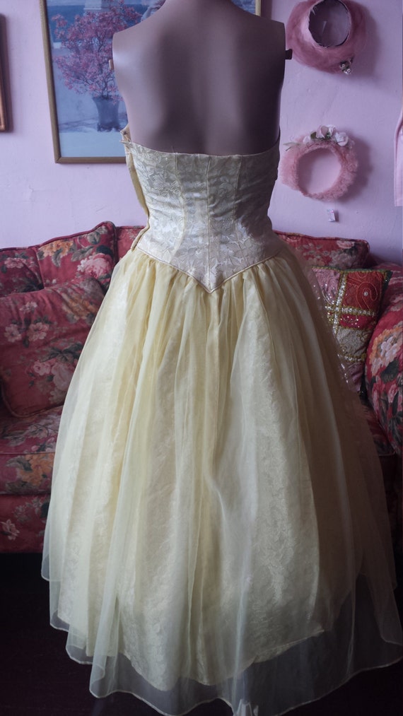 Vintage 50s Yellow Strapless Gown with Tulle Skir… - image 6