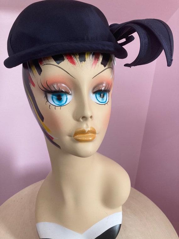 Vintage 40s Navy Blue Topper Hat - image 1