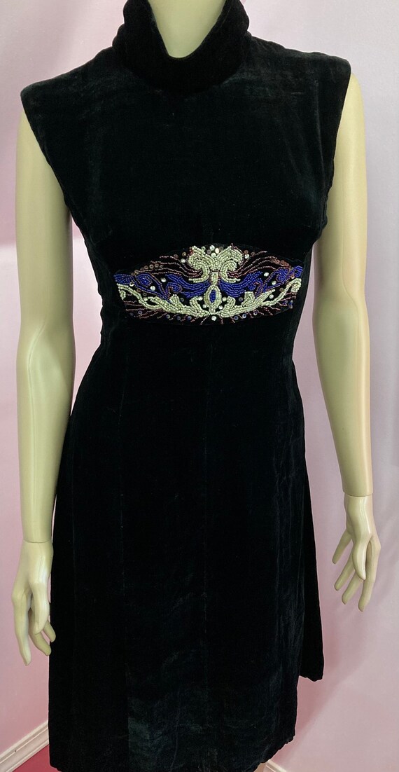 Beautiful Vintage 60s Black Silk Velvet Dress wit… - image 2