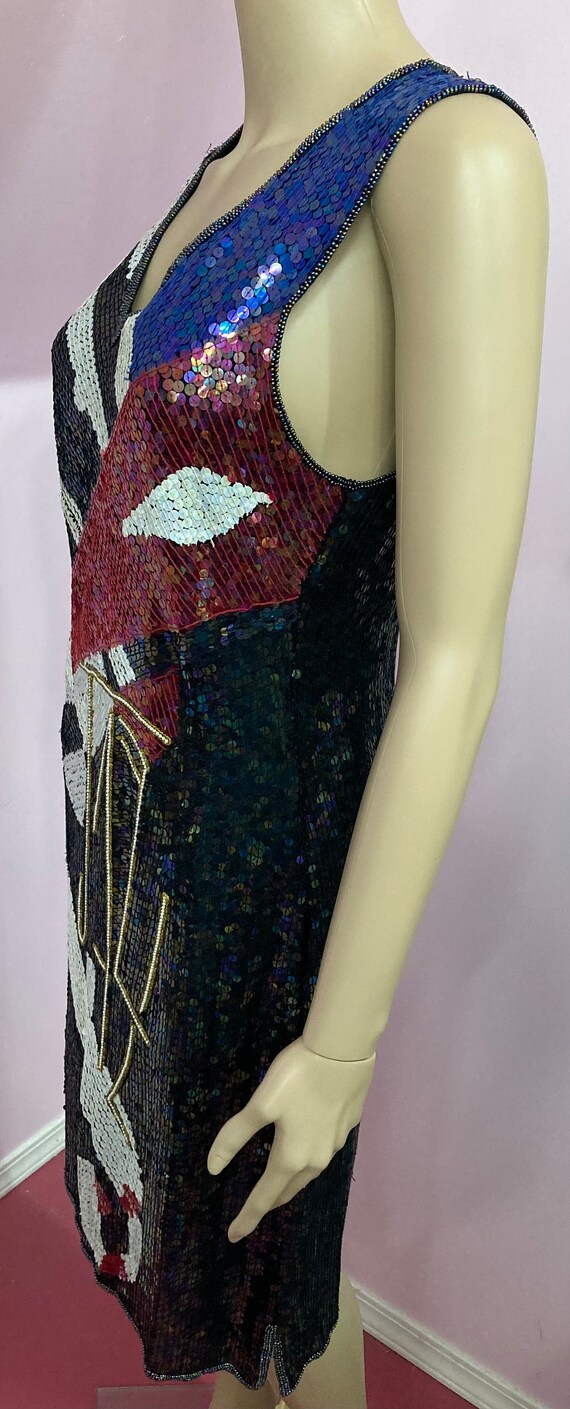 Vintage 80s Beaded Jazz Dress. 20s Style Bead Dre… - image 4