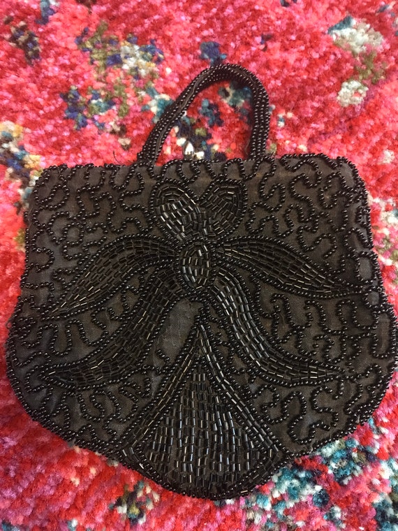 Vintage 1930s Black Beaded Purse. 30s Beaded Purs… - image 1