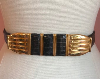 Vintage 90s Gold Snakeskin Belt - Women display picture 2