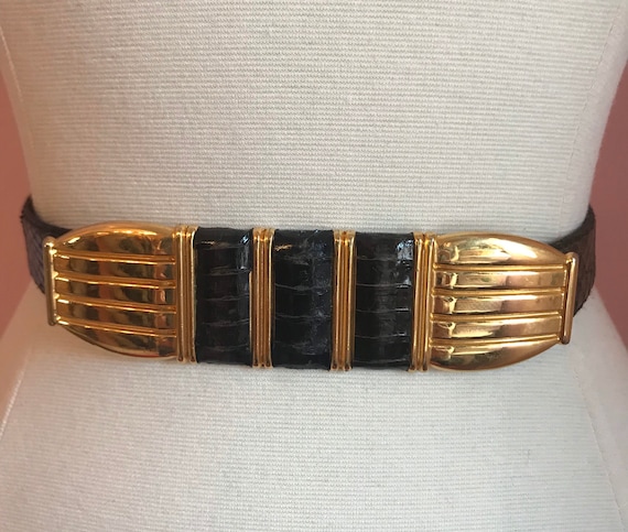 vtg Snakeskin Leather Belt w Deco Buckle Genuine Snakeskin Belt 26-29 1/2 Tan Brown Honors | eBay main image 2