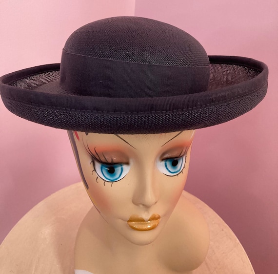 Vintage 50s Navy Blue Straw Hat - image 1