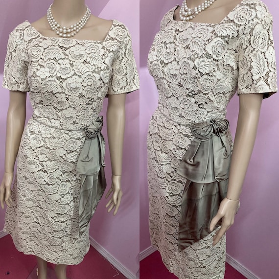 Vintage 50s Ivory Lace & Satin Dress. 50s Fancy D… - image 1