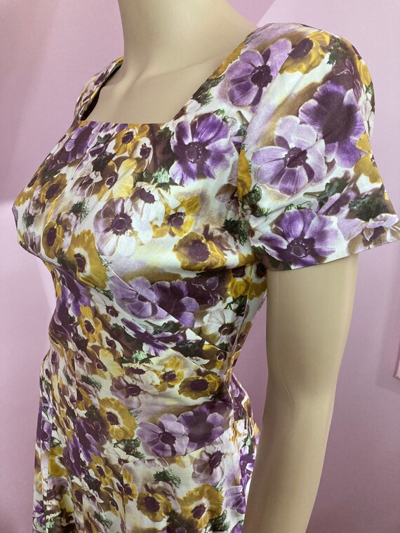 Vintage 50s Purple & Yellow Floral Dress. 50s Sho… - image 4