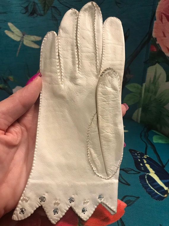 Vintage 40s Ivory Kid Leather Gloves. 1940s Leath… - image 6