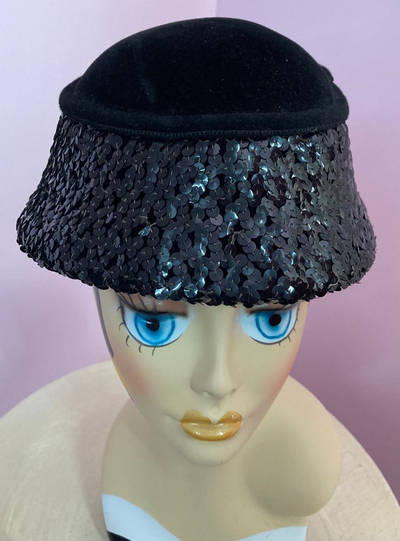 Vintage 60s Black Velvet & Sequin Hat