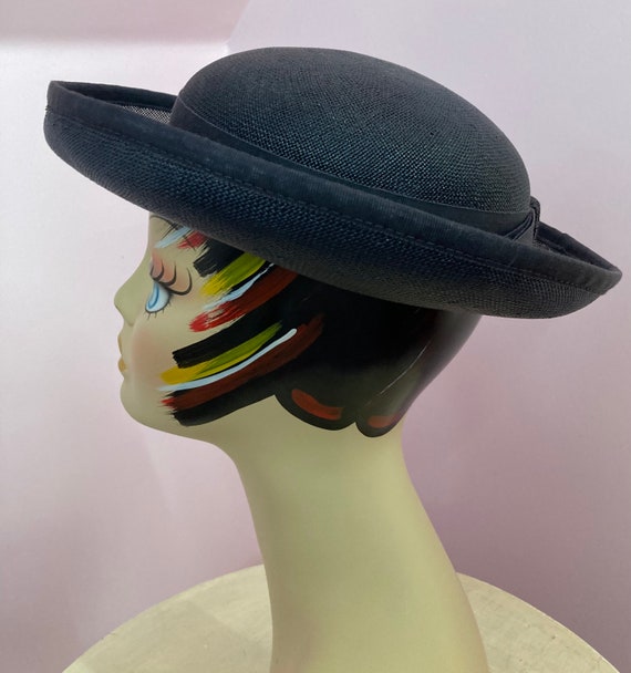 Vintage 50s Navy Blue Straw Hat - image 5