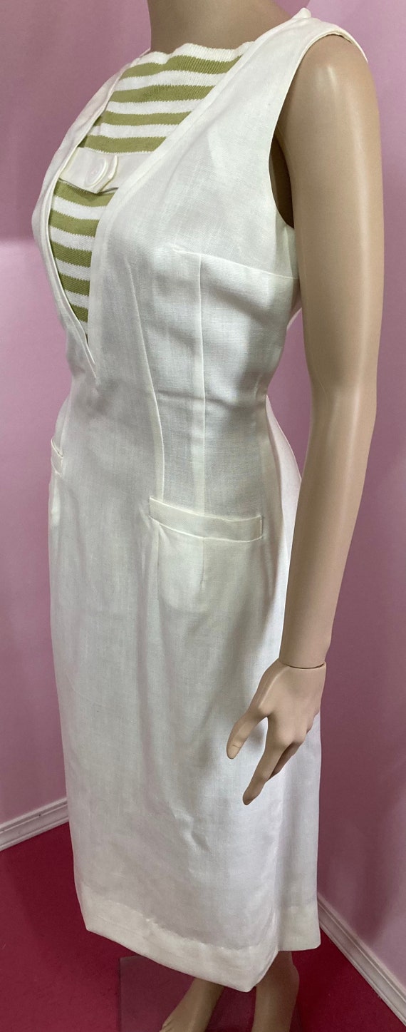 Vintage 60s Ivory Linen Sleeveless Sheath Dress w… - image 8