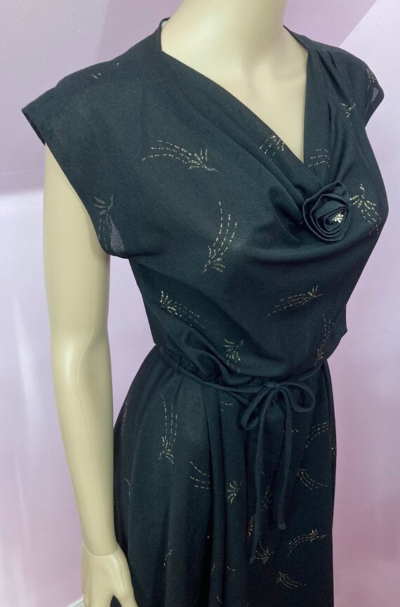 Vintage 70s Sheer Black Polyester Dress with Meta… - image 7