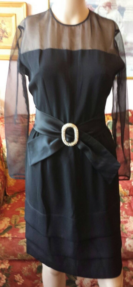 Vintage early 1960's Little Black Dress... sheer … - image 3