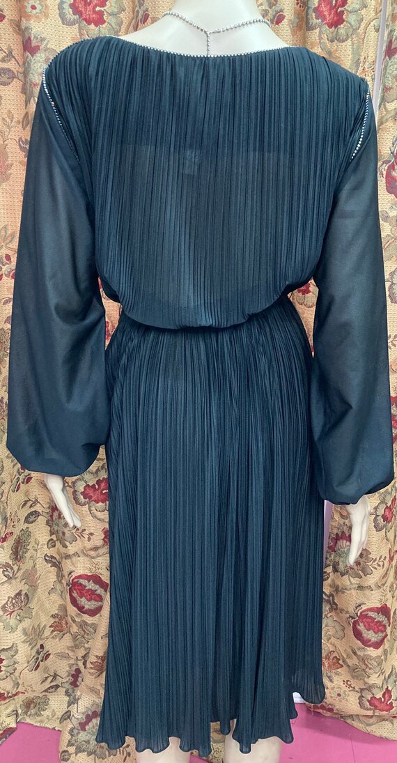 Vintage 70s Dress.Sheer Black Dress.Black Pleated… - image 9