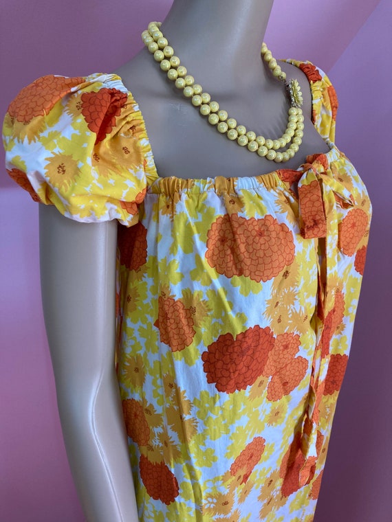 Vintage 50s Yellow & Orange Floral Dress. Long Co… - image 6