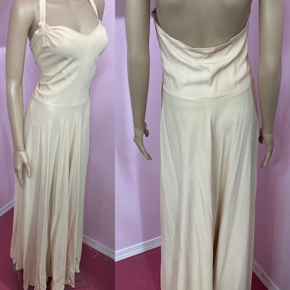 Vintage 40s Halter Dress.40s Rayon Halter Gown.Lo… - image 1