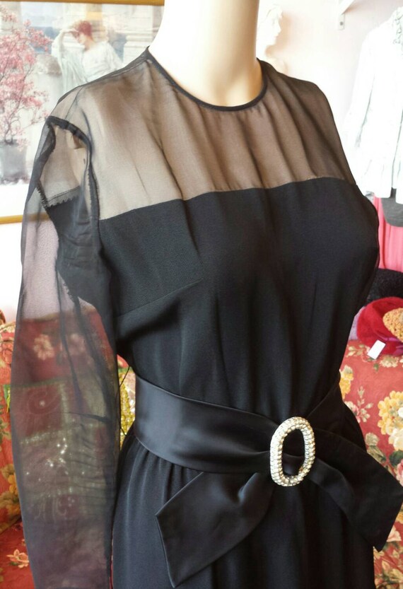 Vintage early 1960's Little Black Dress... sheer … - image 2