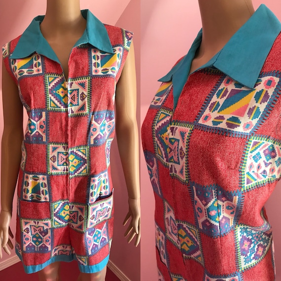 Vintage 60s Scooter Dress. 60s Romper. Zip Front S