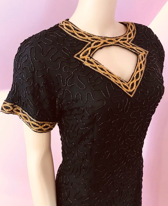 Vintage 80s Beaded Dress.Black Beaded Dress.Black… - image 8