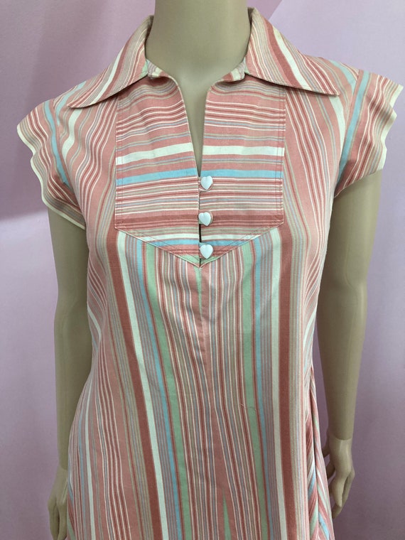 Vintage 70s Striped A-Line Dress with Pockets. Br… - image 4