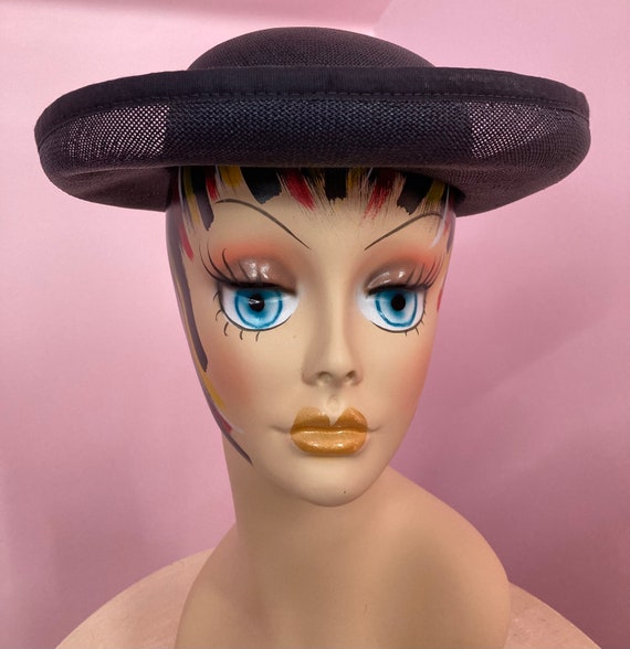 Vintage 50s Navy Blue Straw Hat - image 3