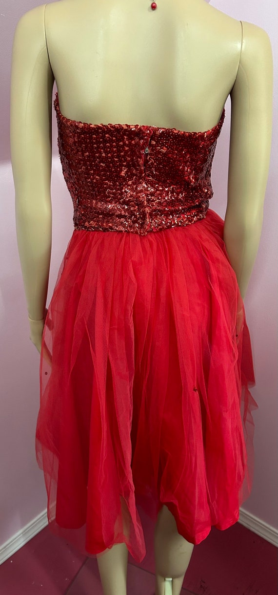 Vintage 50s Red Sequined Bustier & Tulle Shirt Se… - image 8