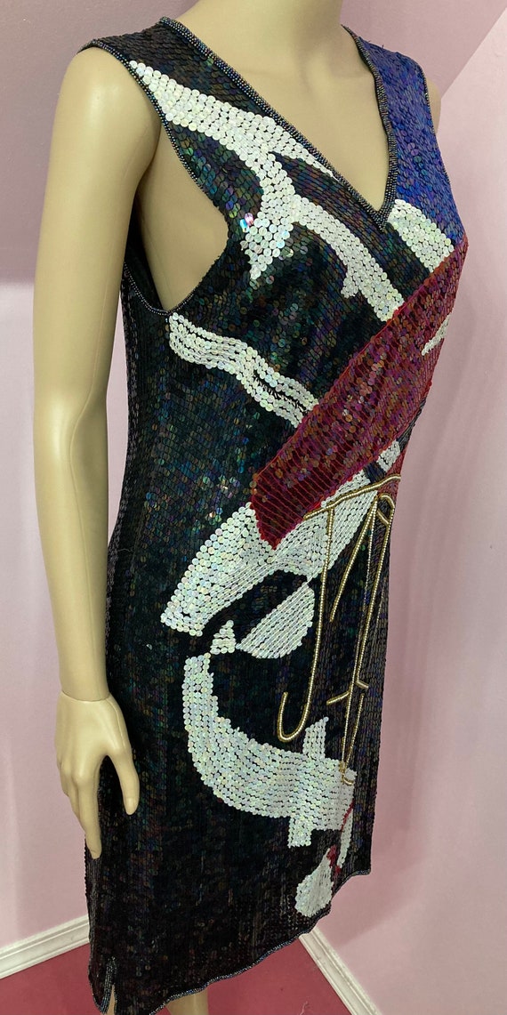 Vintage 80s Beaded Jazz Dress. 20s Style Bead Dre… - image 6