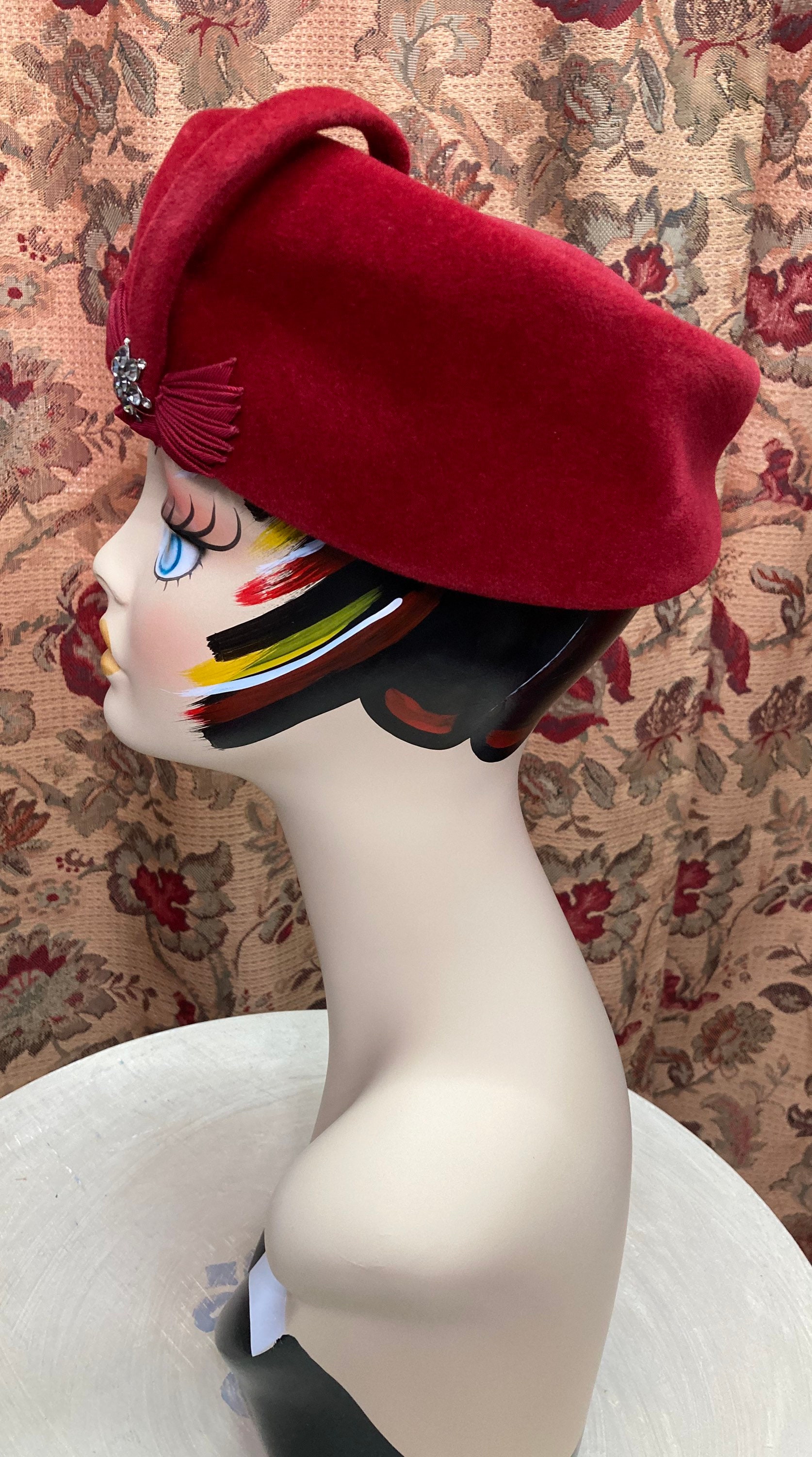 Cap Rood chiffon hoed 1960 Accessoires Hoeden & petten Nette hoeden Pillbox hoeden 
