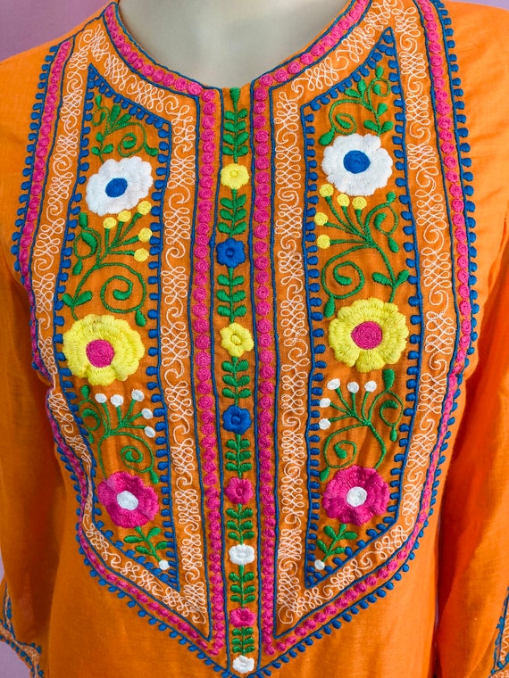Vintage 60s Caftan. Orange Embroidered Caftan by … - image 2