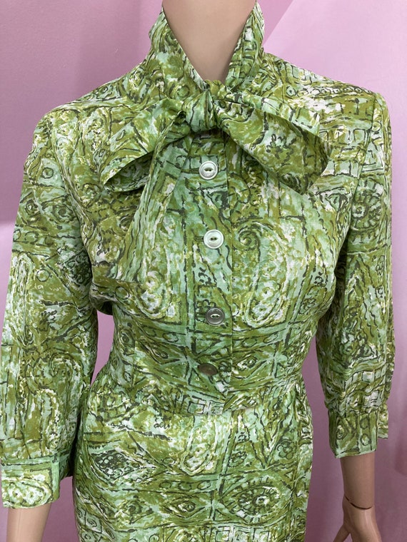 Vintage 60s Semi Sheer Green Cotton Button Front … - image 3