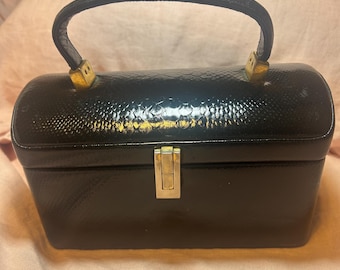 Vintage 1960s Black Embossed Reptile Koret Handbag