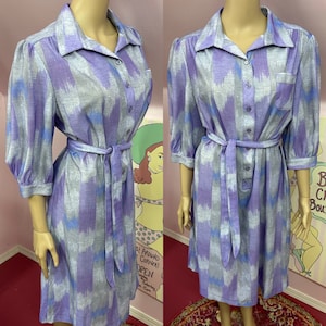 Vintage 70s Purple & Gray Shirt Dress with Matching Belt. 1970s Secretary Dress by California Looks