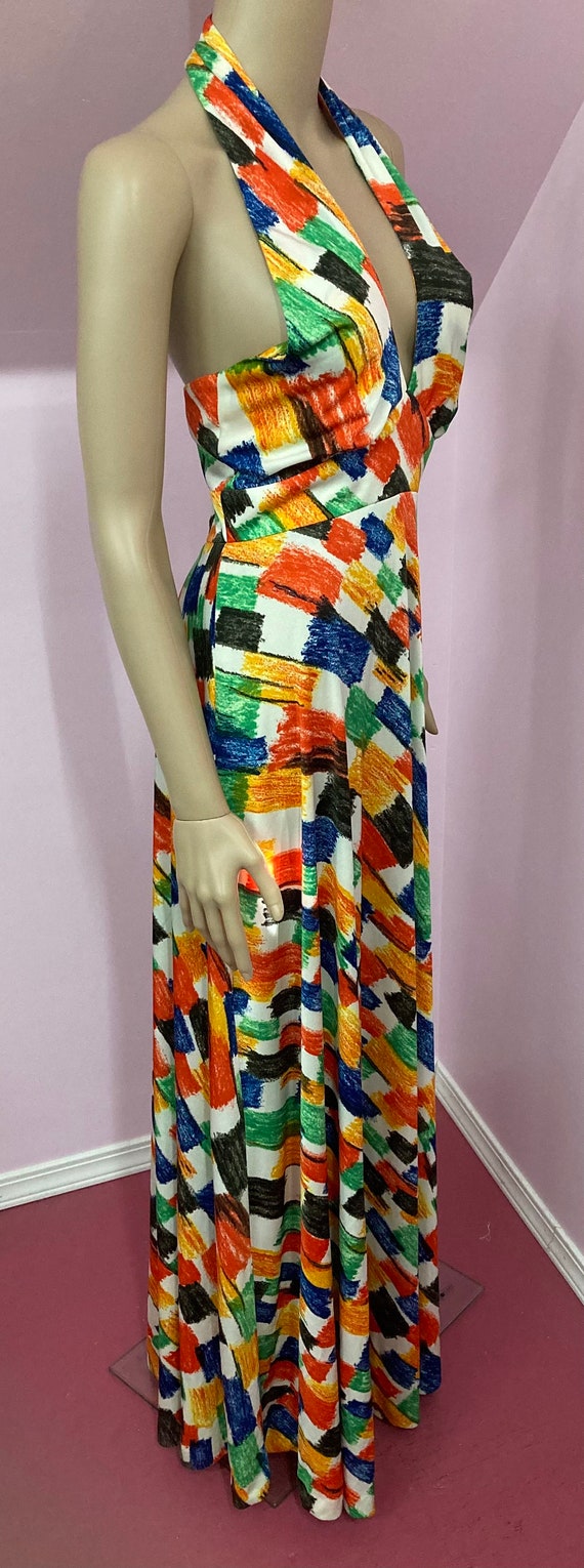 Vintage 70s Halter Maxi Dress. Bold Abstract Prin… - image 6