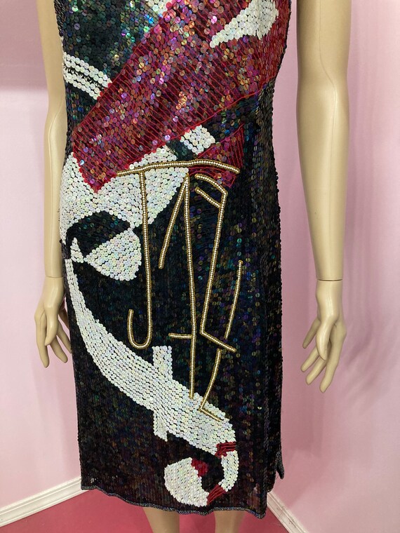 Vintage 80s Beaded Jazz Dress. 20s Style Bead Dre… - image 7