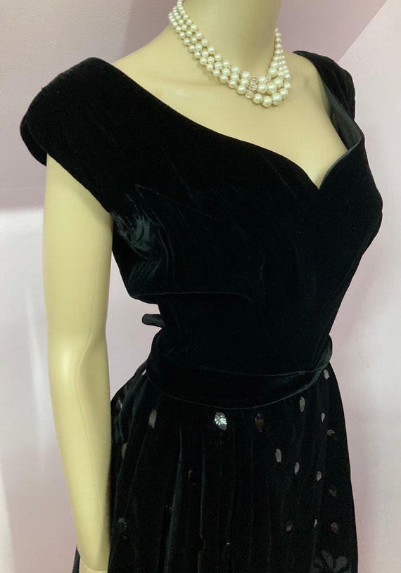 Vintage 50s Hannah Troy Original Dress. Black Vel… - image 4