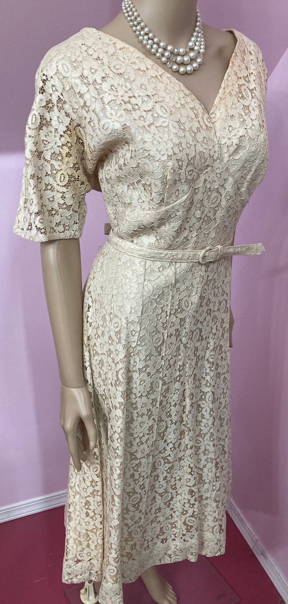 Vintage 50s Beige Lace Dress. VOLUP 50s Lace Dres… - image 5