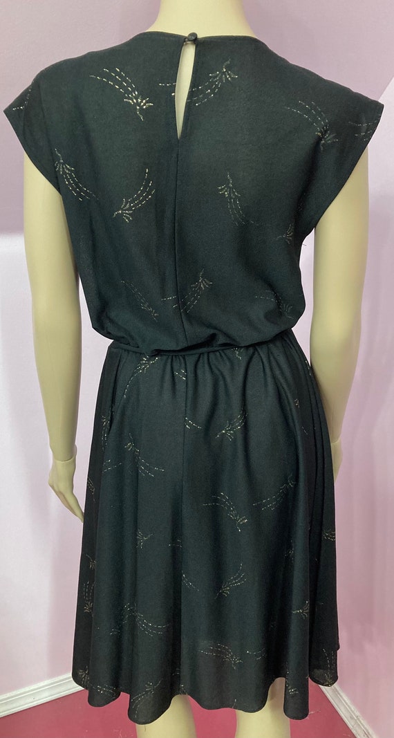 Vintage 70s Sheer Black Polyester Dress with Meta… - image 9