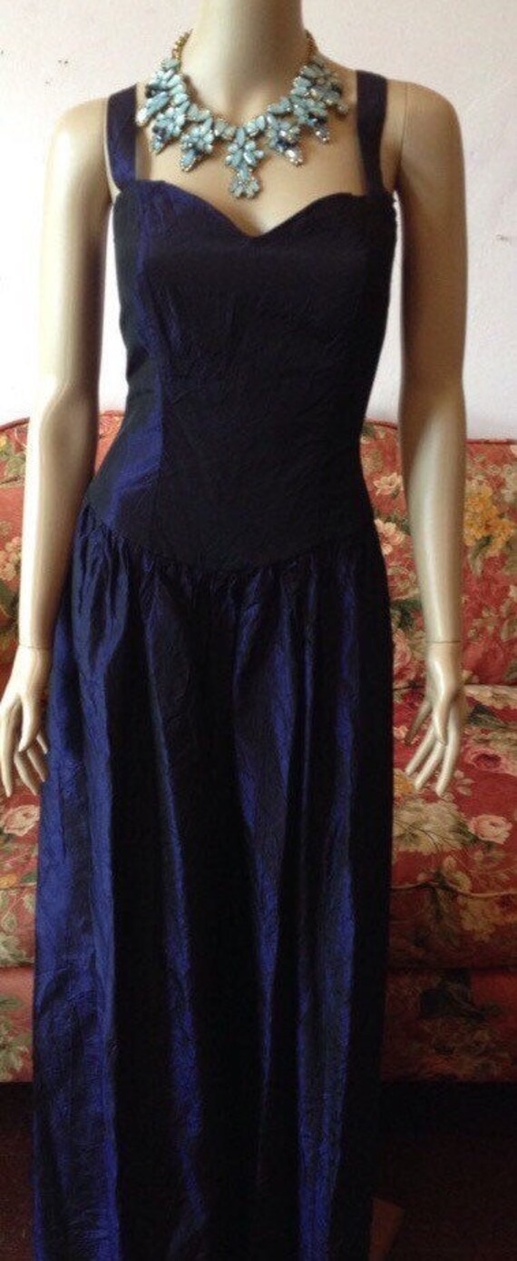 Vintage 60s Dress.60s Evening Gown.Blue/Black Sha… - image 3