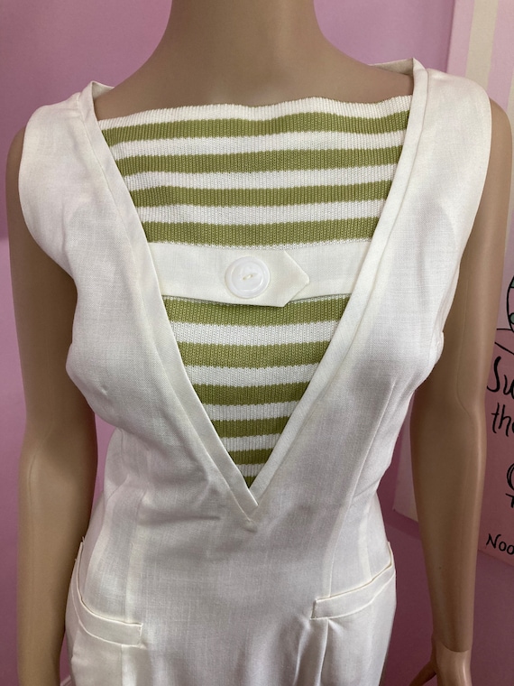 Vintage 60s Ivory Linen Sleeveless Sheath Dress w… - image 2