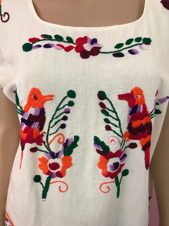 Vintage 70s Mexican Embroidered Blouse. Natural C… - image 2