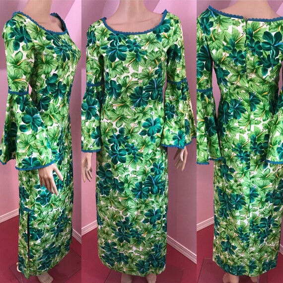 Vintage 50s Hawaiian Wiggle Dress.Green Hawaiian D