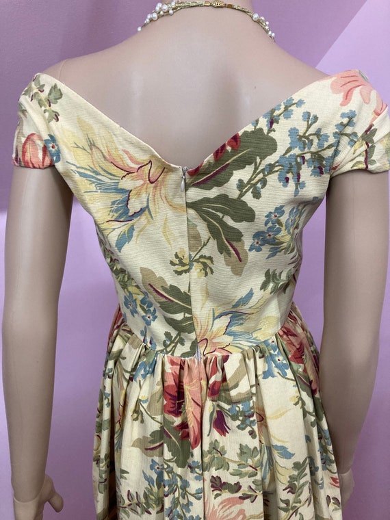 Vintage 80s Barkcloth Floral Dress. Cottage Core … - image 9