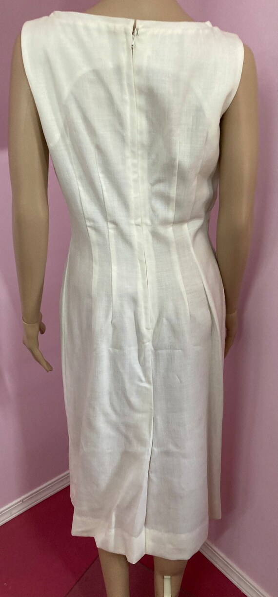 Vintage 60s Ivory Linen Sleeveless Sheath Dress w… - image 9