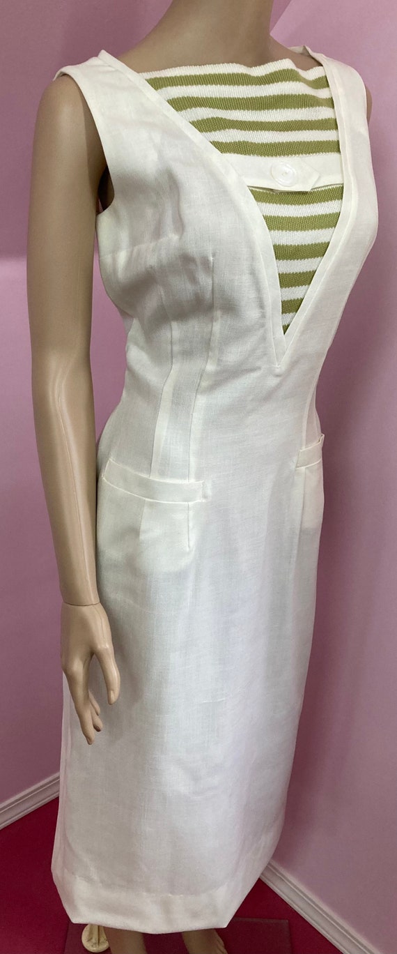 Vintage 60s Ivory Linen Sleeveless Sheath Dress w… - image 6