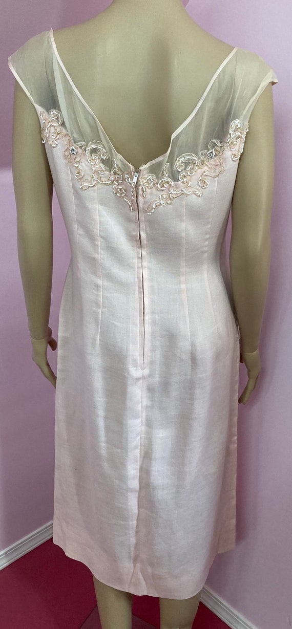 Vintage 50s Pink Cotton Linen Sleeveless Dress wi… - image 9