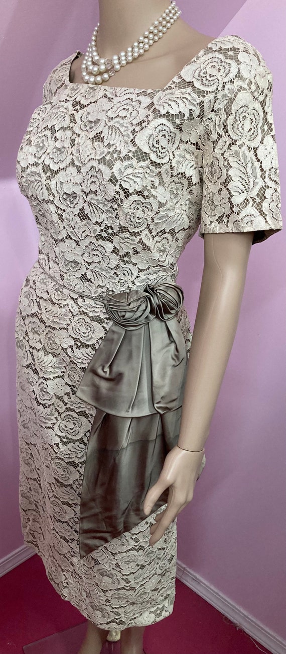 Vintage 50s Ivory Lace & Satin Dress. 50s Fancy D… - image 7