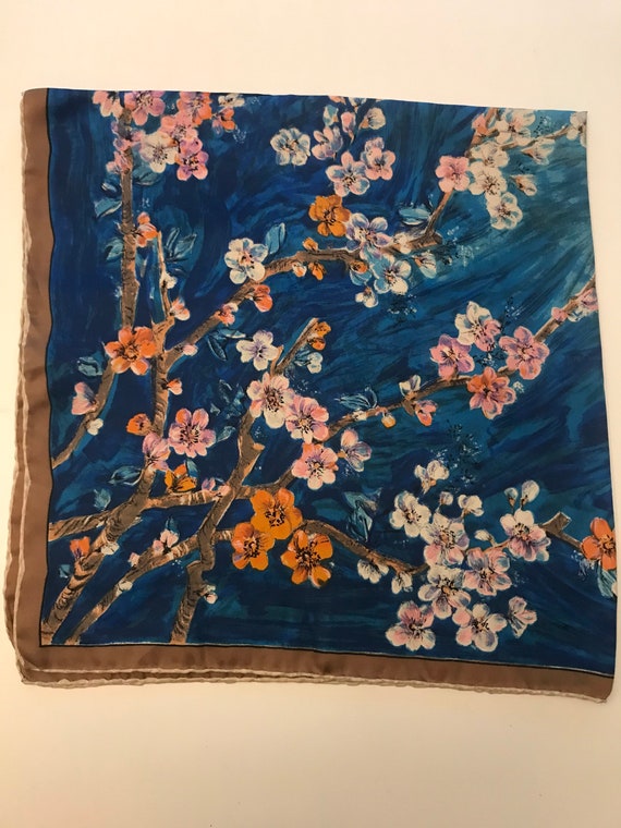 Vintage 40s Cherry Blossoms Scarf. Cherry Blossom… - image 5