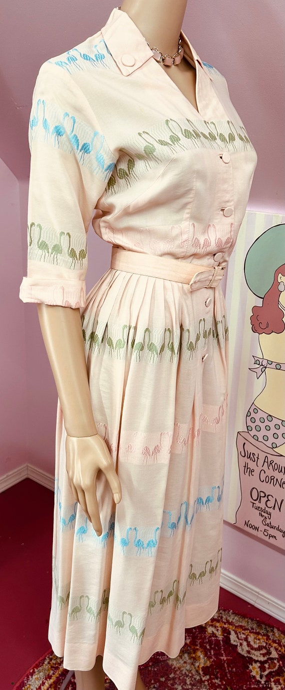 Vintage 50s Dress. 1950s Dress. Pink Cotton Flami… - image 5