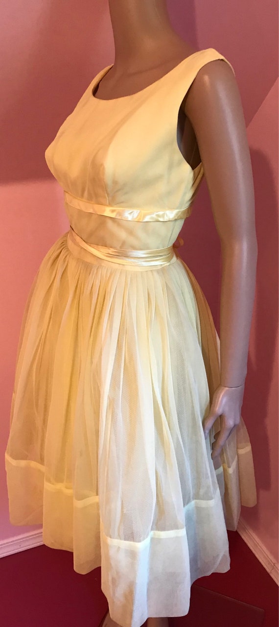 Vintage 1950s Yellow Chiffon Dress with Matching … - image 8